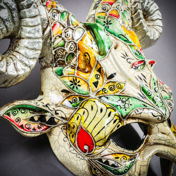 Krampus Ram Demon with Horns Venetian Devil Halloween Mask - Silver - Picture 8 of 9